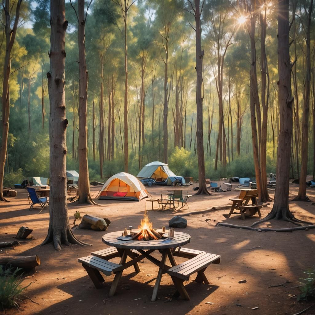Impressionistic Campsite in Eucalyptus Forest