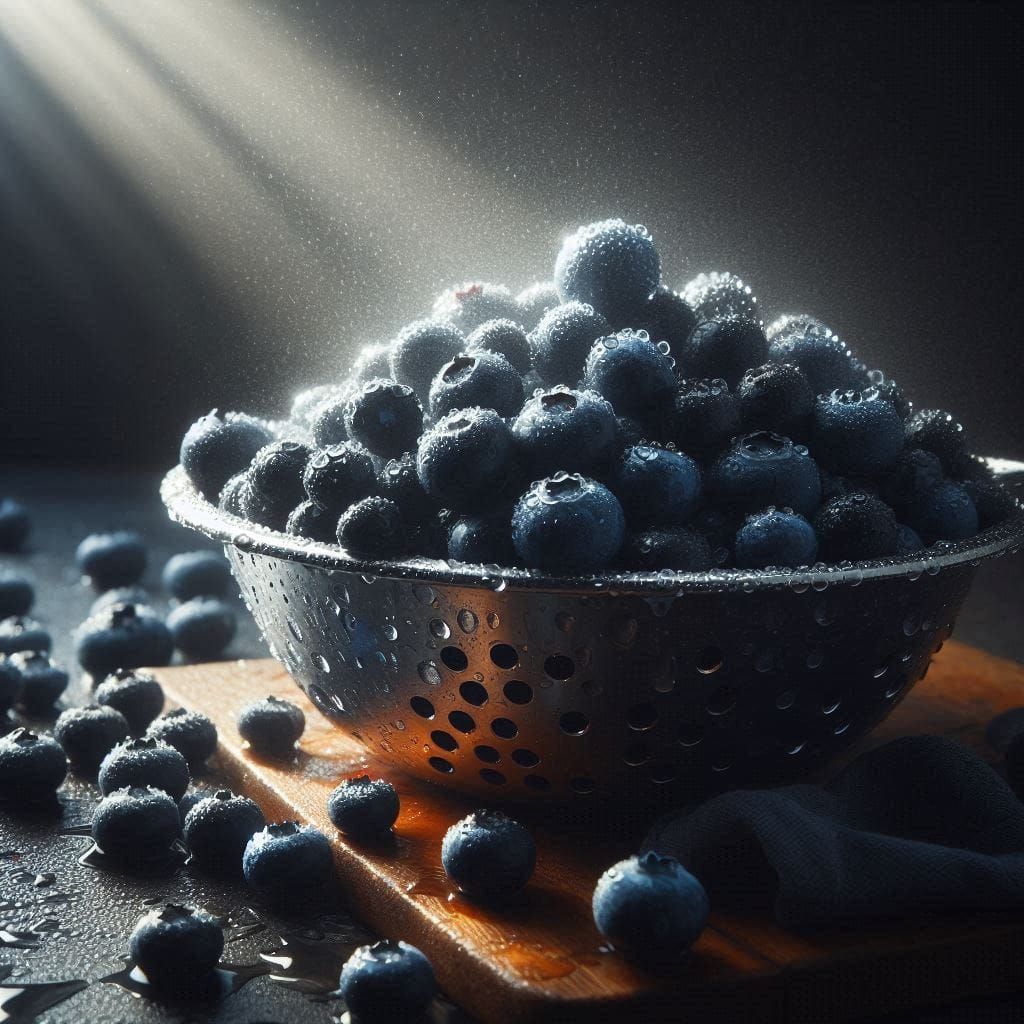 Freshly picked and rinsed blueberries