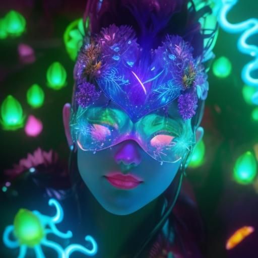 In a mesmerizing neon-lit lab, witness the fusion of nature ...