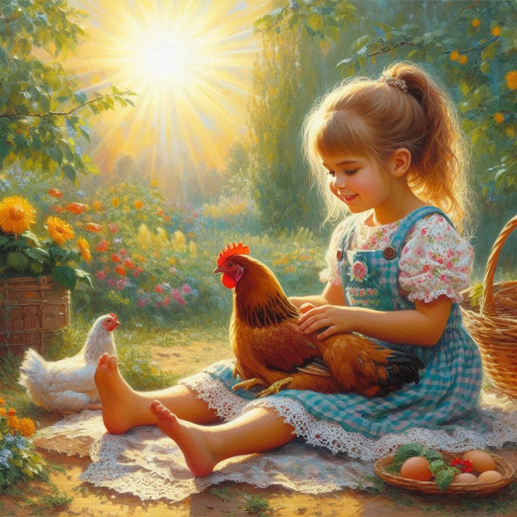 little girl and her chicken.
