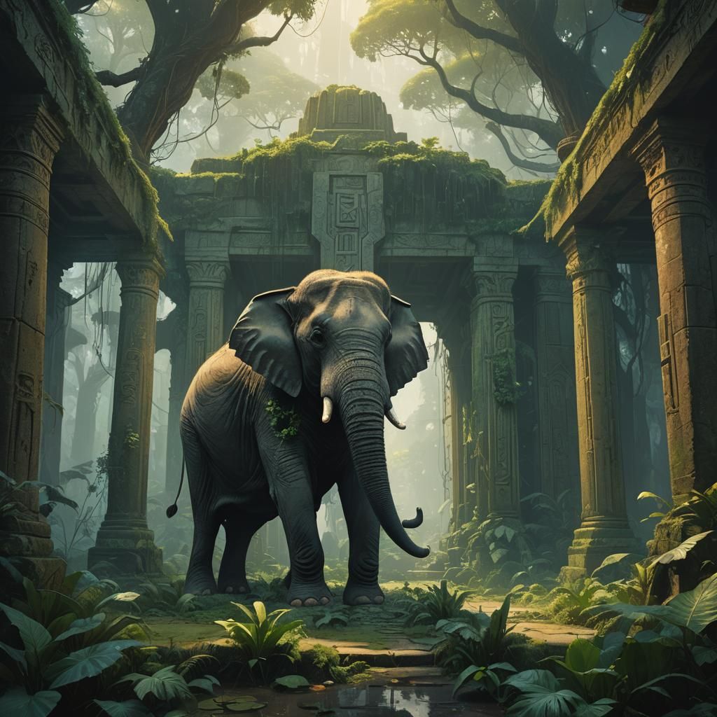 Elephant in Ancient Temple: Fantasy Concept Art