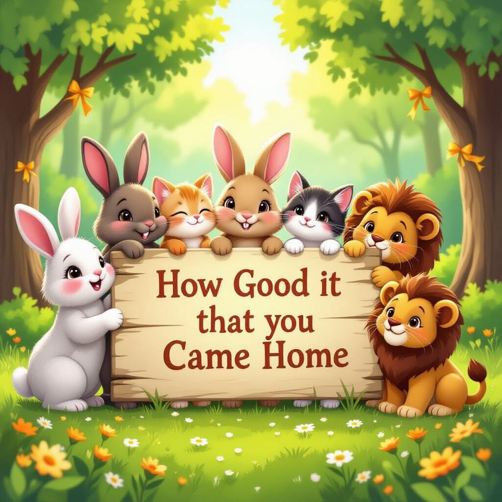 Adorable Animals Welcome You Home with Golden Ribbons