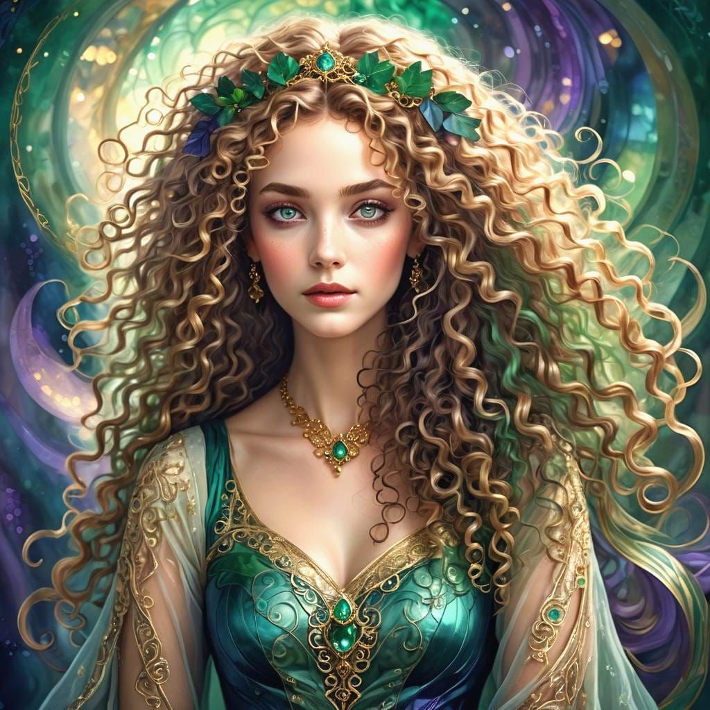Enchanting Princess with Emerald Eyes in Matte Painting Styl...
