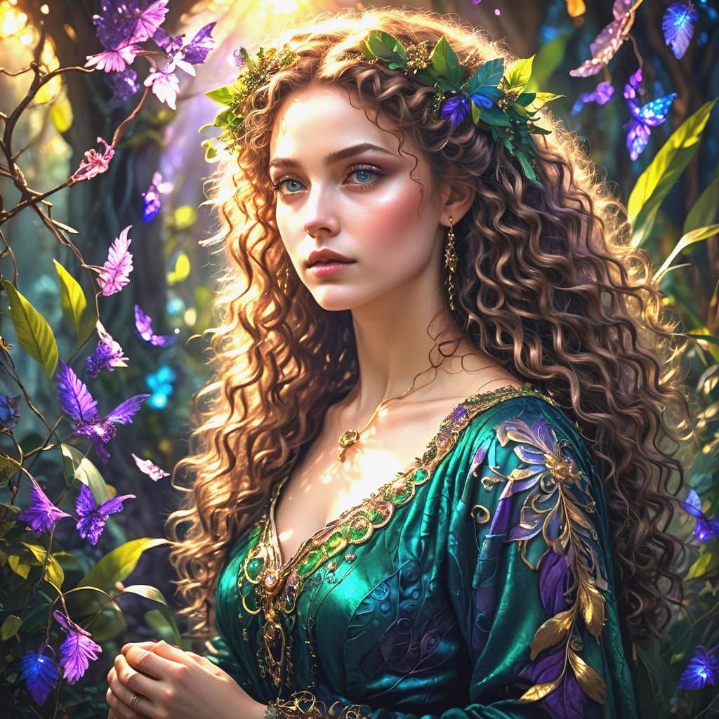 Enchanting Princess with Emerald Eyes in Detailed Matte Pain...