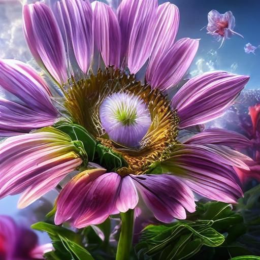 Incredibly realistic flower, ethereal fantasy image, coherent awesome details, perfect composition, incredible reflections, HDR, DSLR, 64 me...