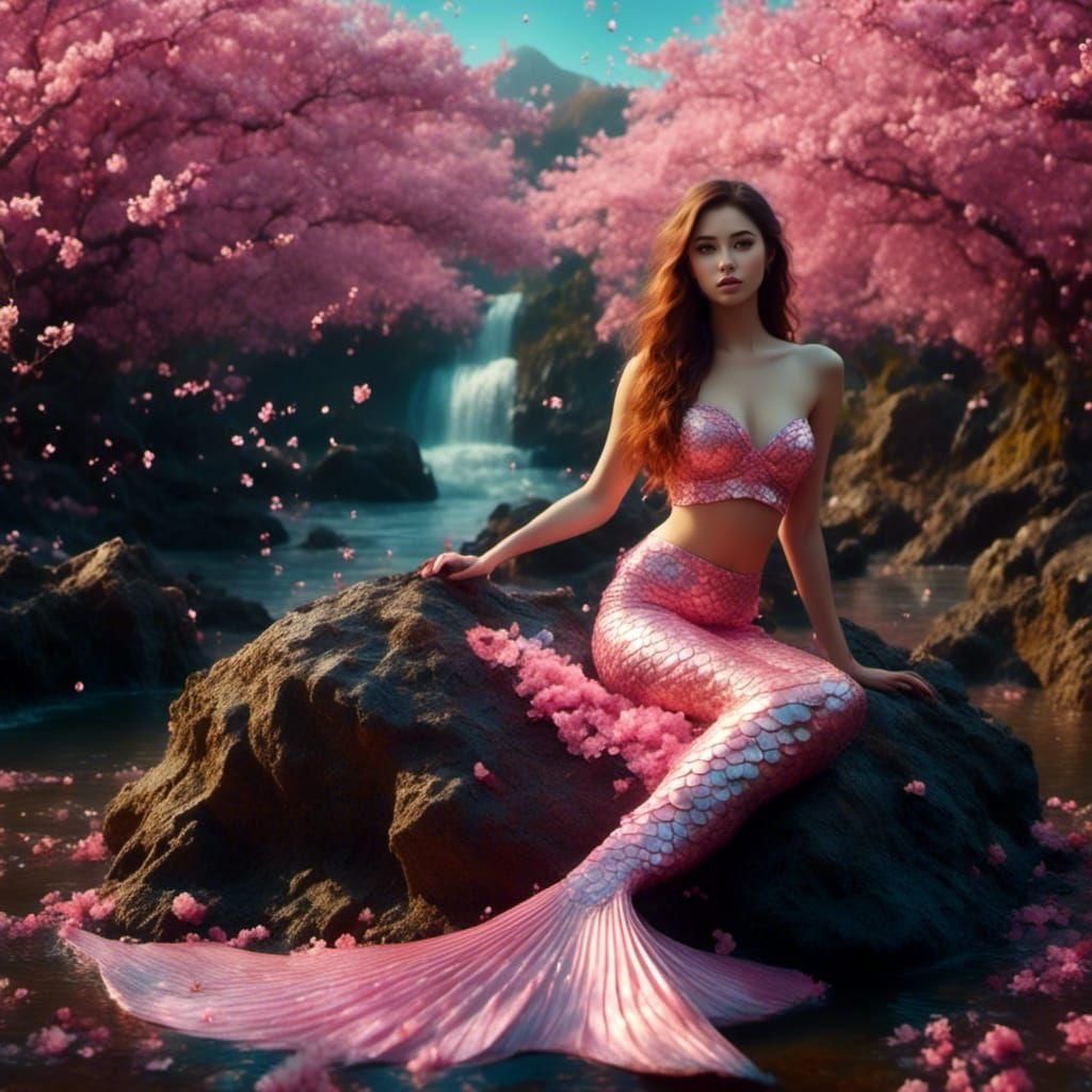 Cherryblossom Mermaid Sitting on a Rock - Face Fix