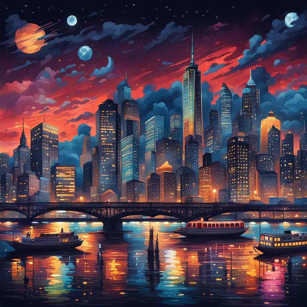 Stunning illustrations capturing the dazzling city lights ag...