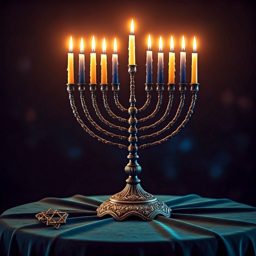 Majestic Golden Hanukkah Menorah in Lavish Velvet Setting