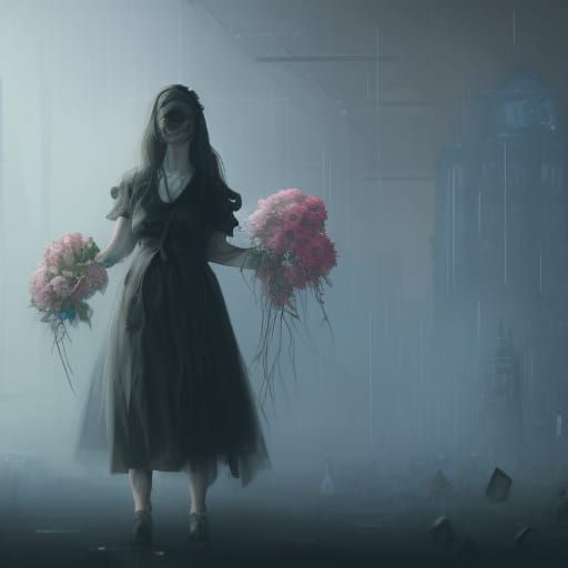 creepy girl holding flowers