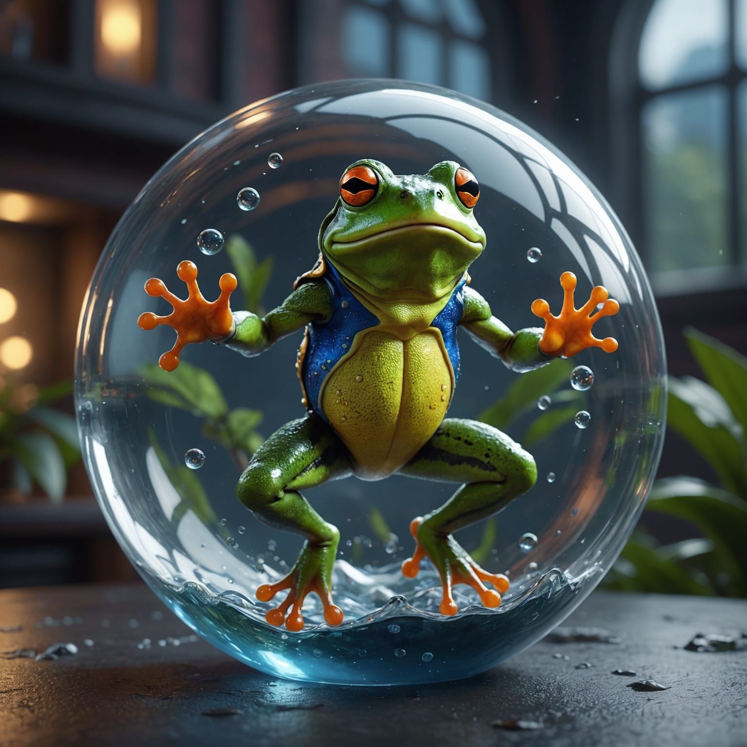 frog trying to jump out of a glass bubble  by @carol