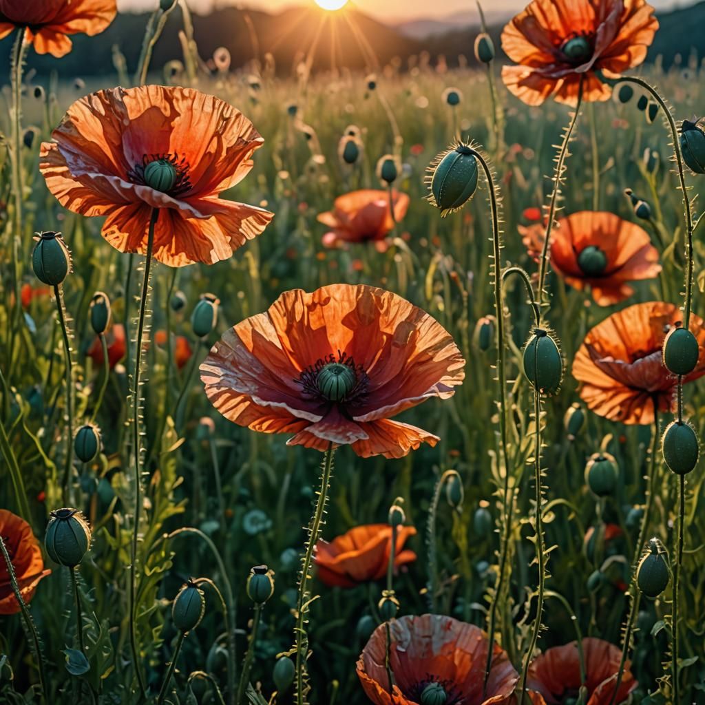 POPPIES in FULL BLOOM at Sunrise