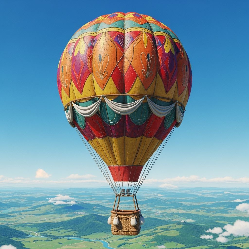 Vibrant Hot Air Balloon Soaring in Blue Sky
