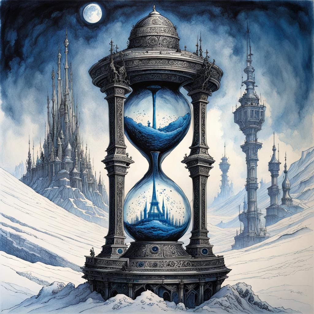 Hourglass on an ice planet - AI Generated Artwork - NightCafe Creator