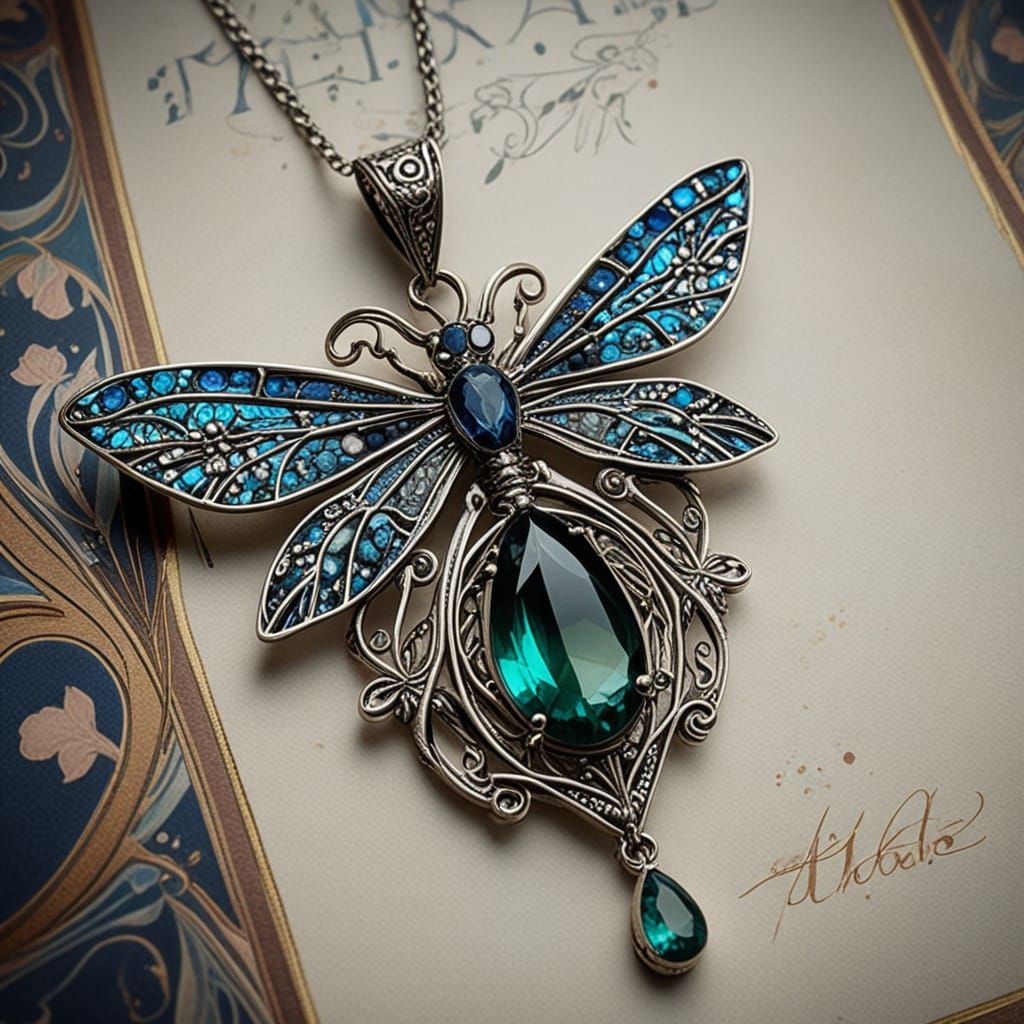 Art Nouveau dragonfly pendant  by @Sporky