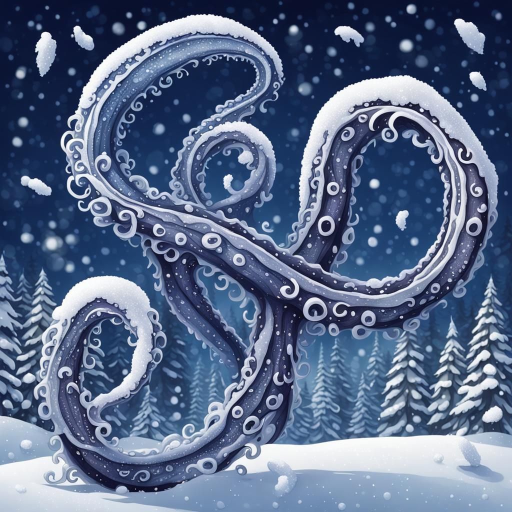 Beautiful amazing tentacles with the snow and the first letter from my feathery Master  by @paradisegirl23