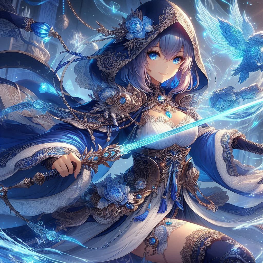 JP Anime ver. Blue Lady warrior by DALL-E 3 (12