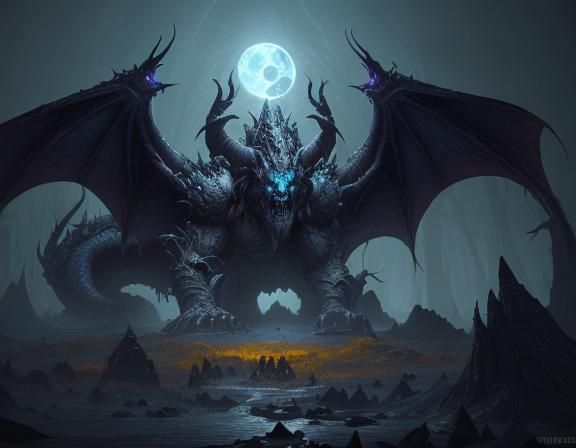 A fantastical dark and icy world orbited by two moons castin...