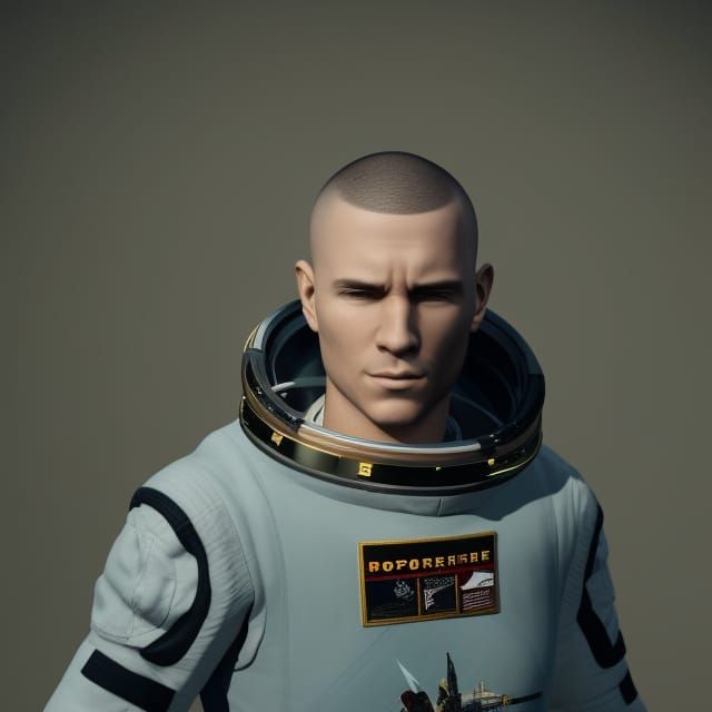 Photorealistic portrait of astronaut, strong body, short buzzcut hair ...