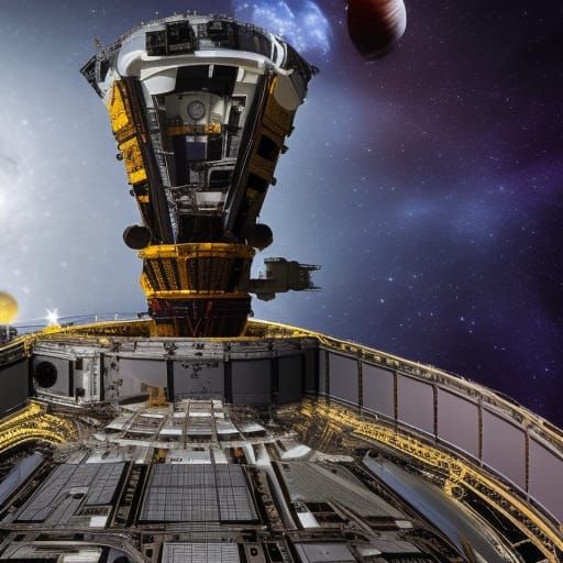 massive space station that resembles deep space 9 floating i...