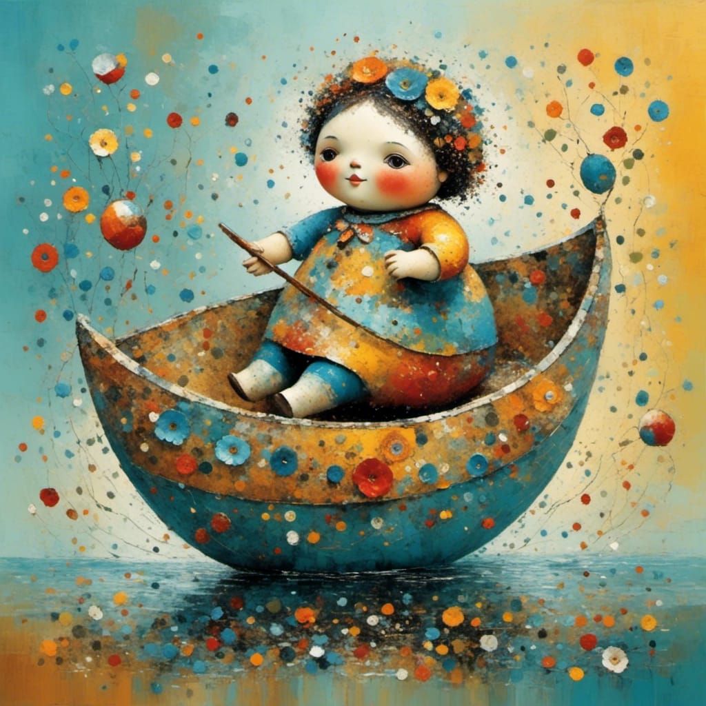 <lora:Dolce doll:1.0>  in a boat 