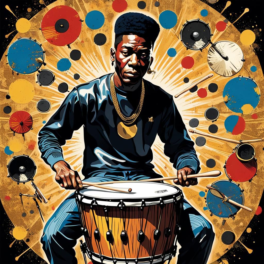 a poster depicting a player with a drum