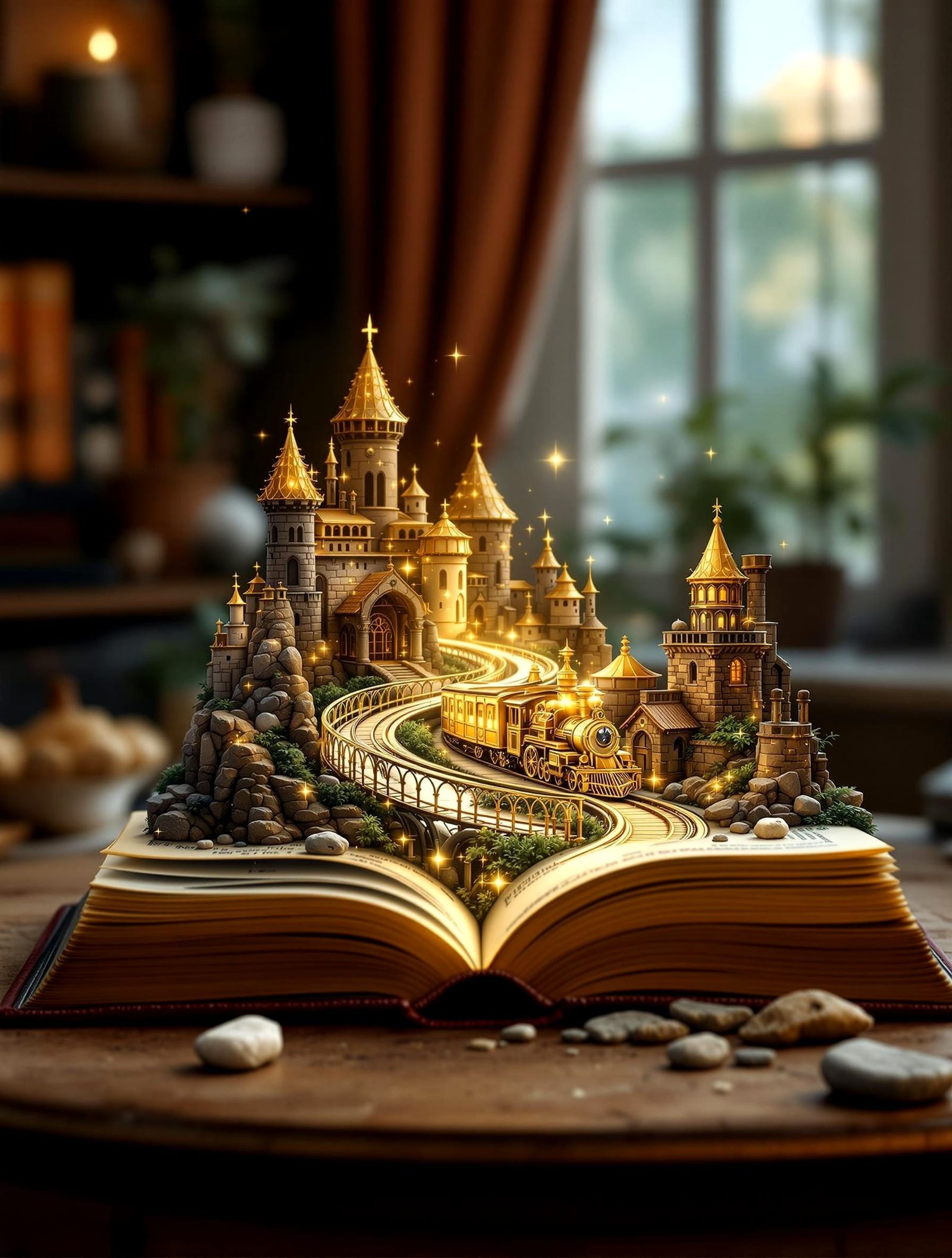 A 3d projection a filigree gold train