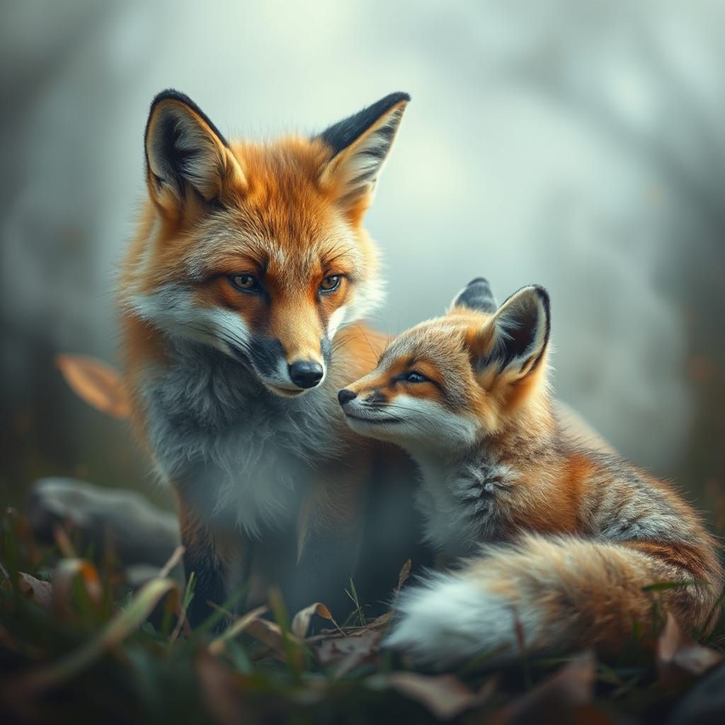 Momma and Baby Fox  by @Znarf
