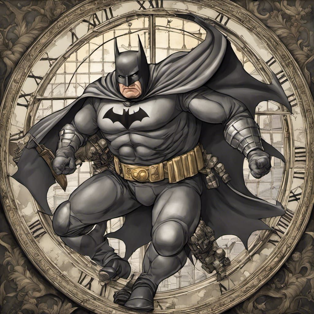 Portrait of an elderly Batman fighting his greatest opponent - time
