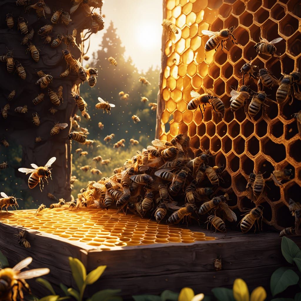 Bees on honeycombs 