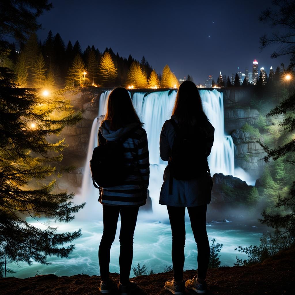 Waterfalls at night