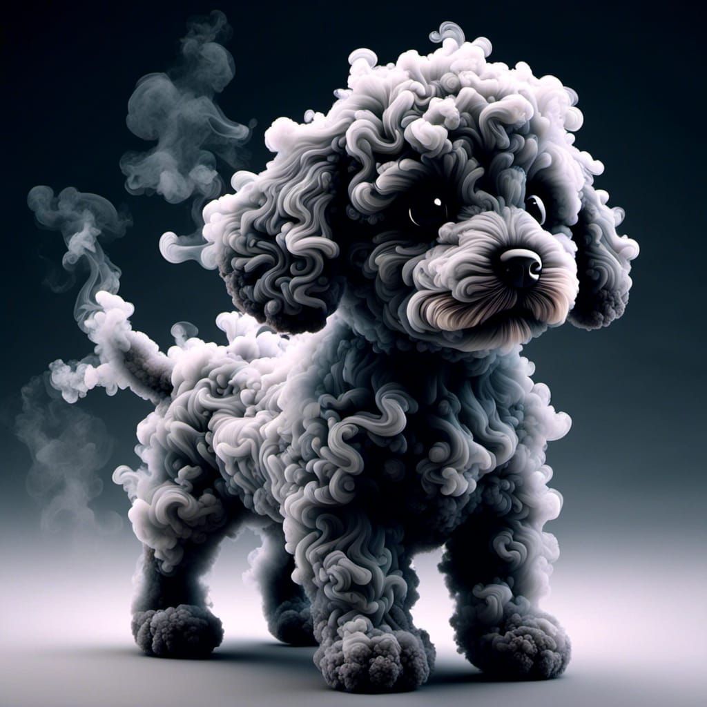 <lora:HRH-smoke-v2:1.0> hyper detailed three dimensional, a cute puppy made entirely from smoke