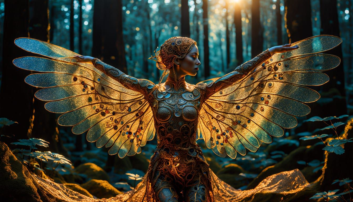 A mesmerizing and surreal fragmented sculpture by Jerzy Kedziora. It features a Women with iridescent, ...  by @blenta