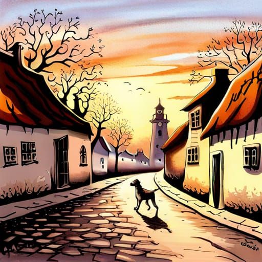 Dog's journey in a village