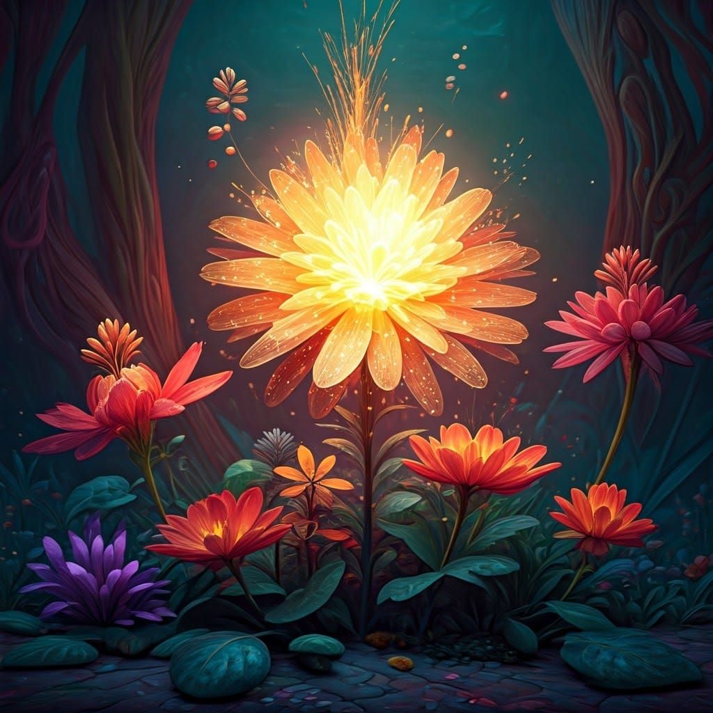Vibrant Flowers in Whimsical, Dreamlike Environment