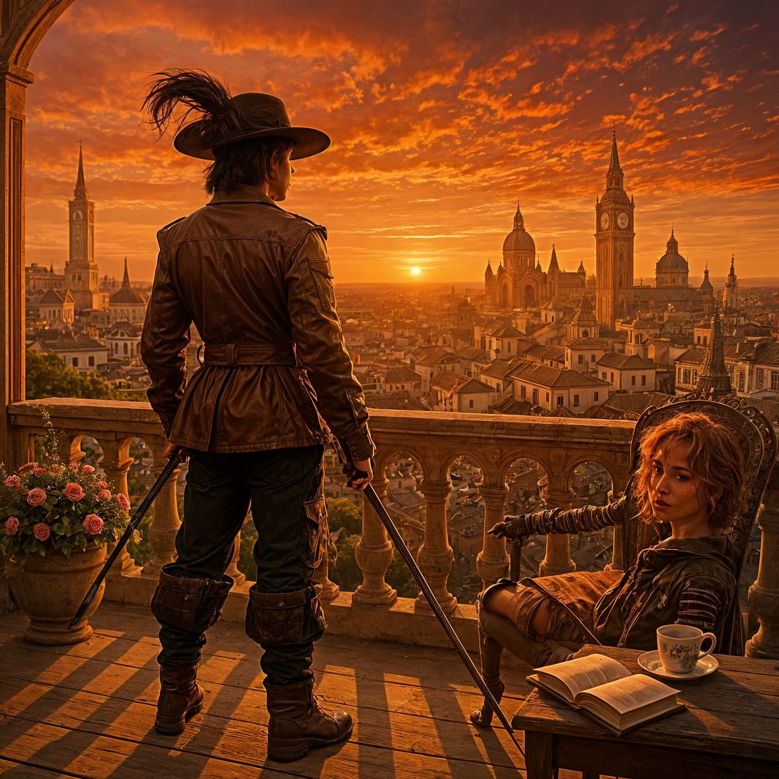 מוסקטר צופה בשקיעה