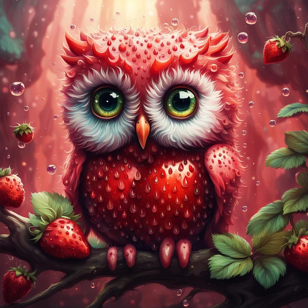 Cute adorable Insanely detailed photograph of an fluffy strawberry owl ...