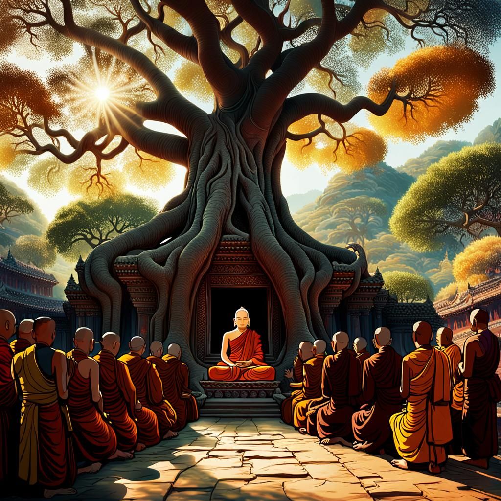 Monks Seek Enlightenment Under Bodhi Tree