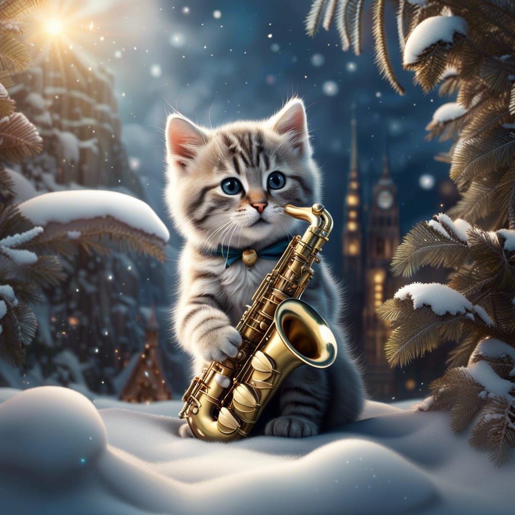 Winter kitten playing a saxophone  by @zuzia_sl