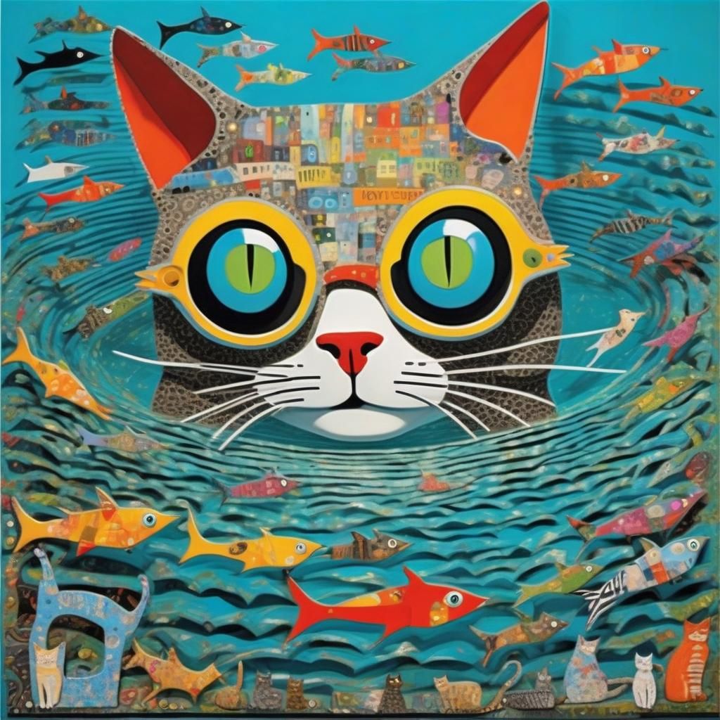 Cute cat in the water, wearing goggles!
