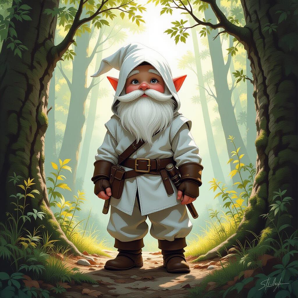 Dwarf Blending into Forest, Digital Art Style