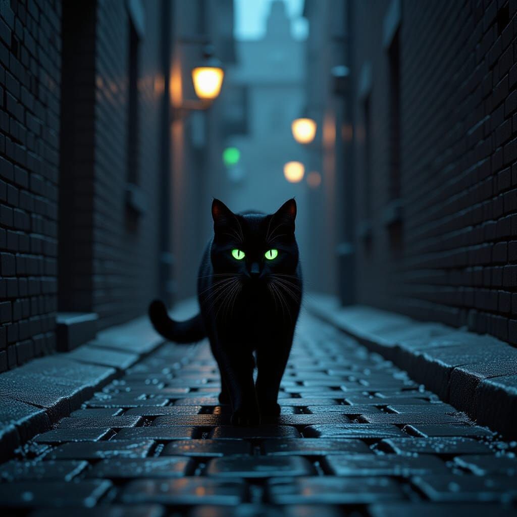 Terrifying Black Cat in Dark Alleyways