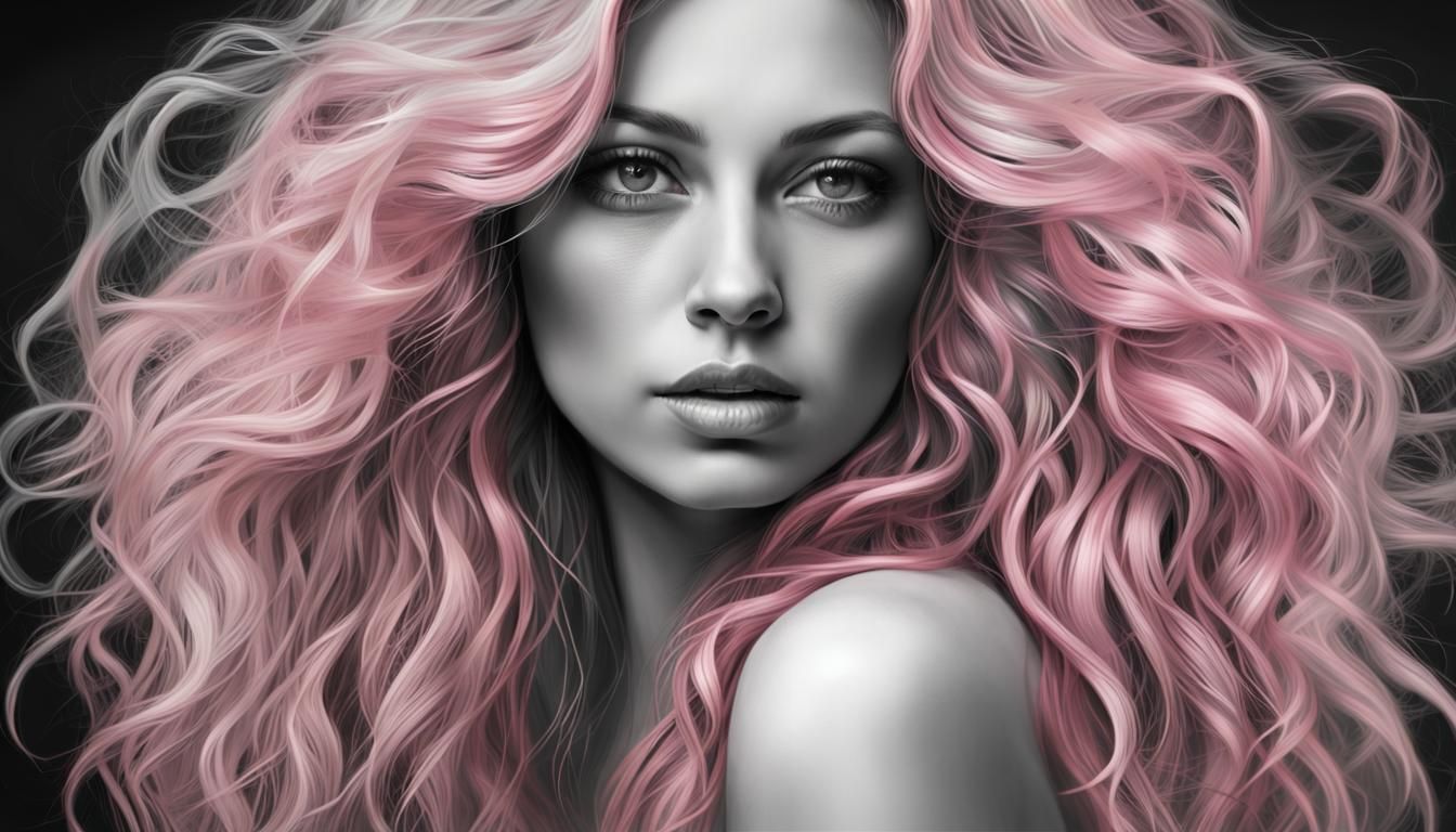 Black and white portrait of a woman with long wavy hair::pin...