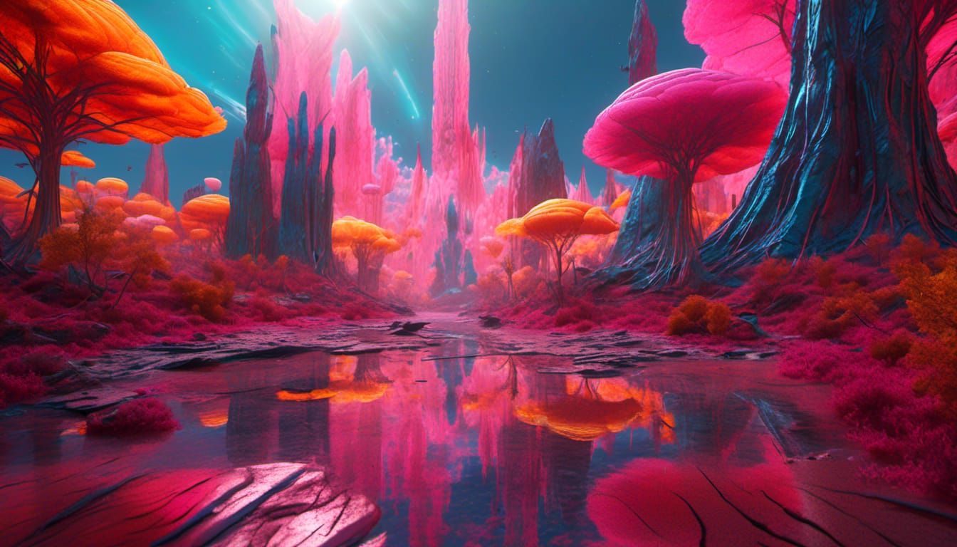 <lora:FreeRain:1.0> Sci-fi landscape on undiscovered planet ...