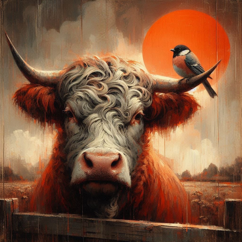 Cowbull with Robin  by @LoveSpirit