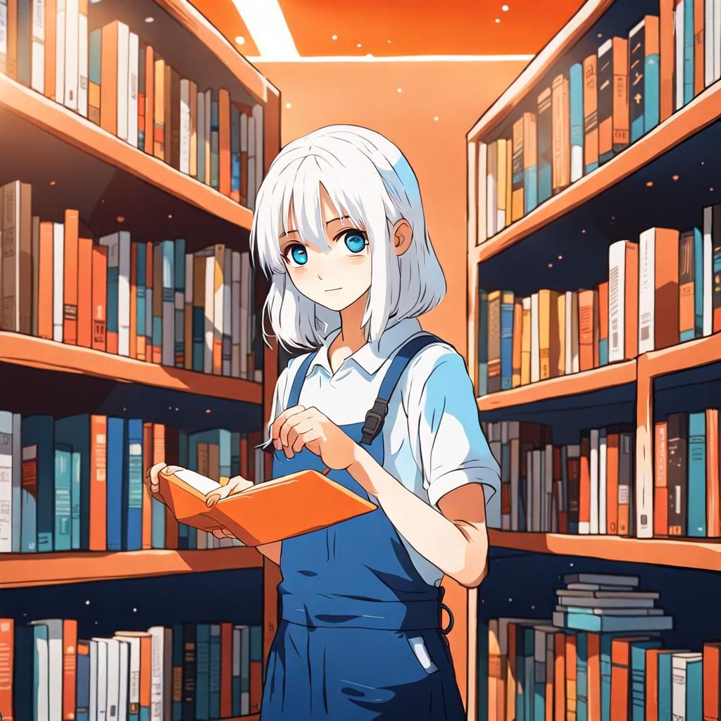 Anime girl in the library