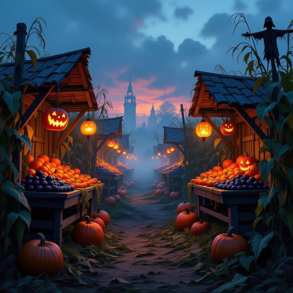 • The festival grounds are a maze of rotting cornfields, flickering lanterns carved from gnarled gourds, and scarecrows that whisper in the ...