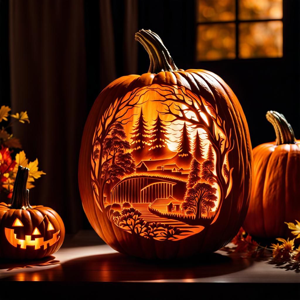 Pumpkin Carving of Beautiful Scenery  by @LoisD