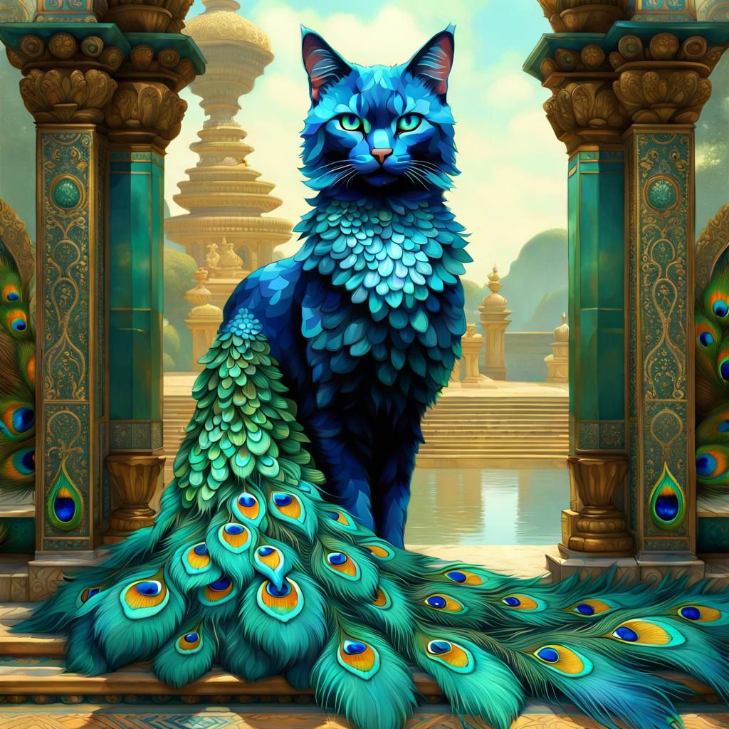 Peacock Cat Hybrid - AI Generated Artwork - NightCafe Creator