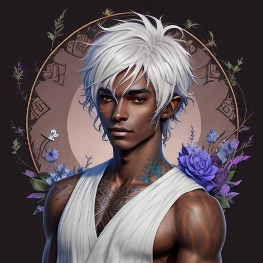 Varian male young fae summer court dark skin and short white hair carne ...