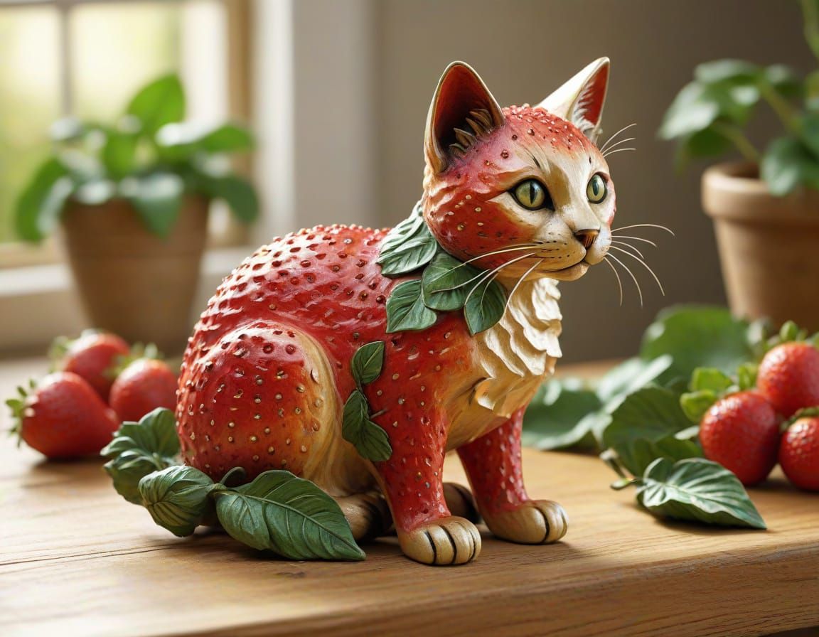 Cat made out of strawberries  by @Missysmom